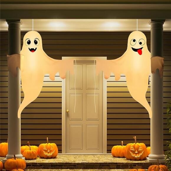 2 Pcs Halloween Porch Decoration Cute Ghost Decoration, with Timer and LED - Picture 8 of 8